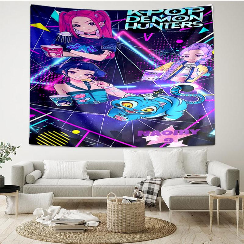 Arazzo Stampato Cacciatori di Demoni KPop - Tessuto Decorativo da Parete Portatile, per Casa, Dormitorio, Viaggio, Camera da Letto, Soggiorno - Regalo Ideale per Compleanno, Inaugurazione
