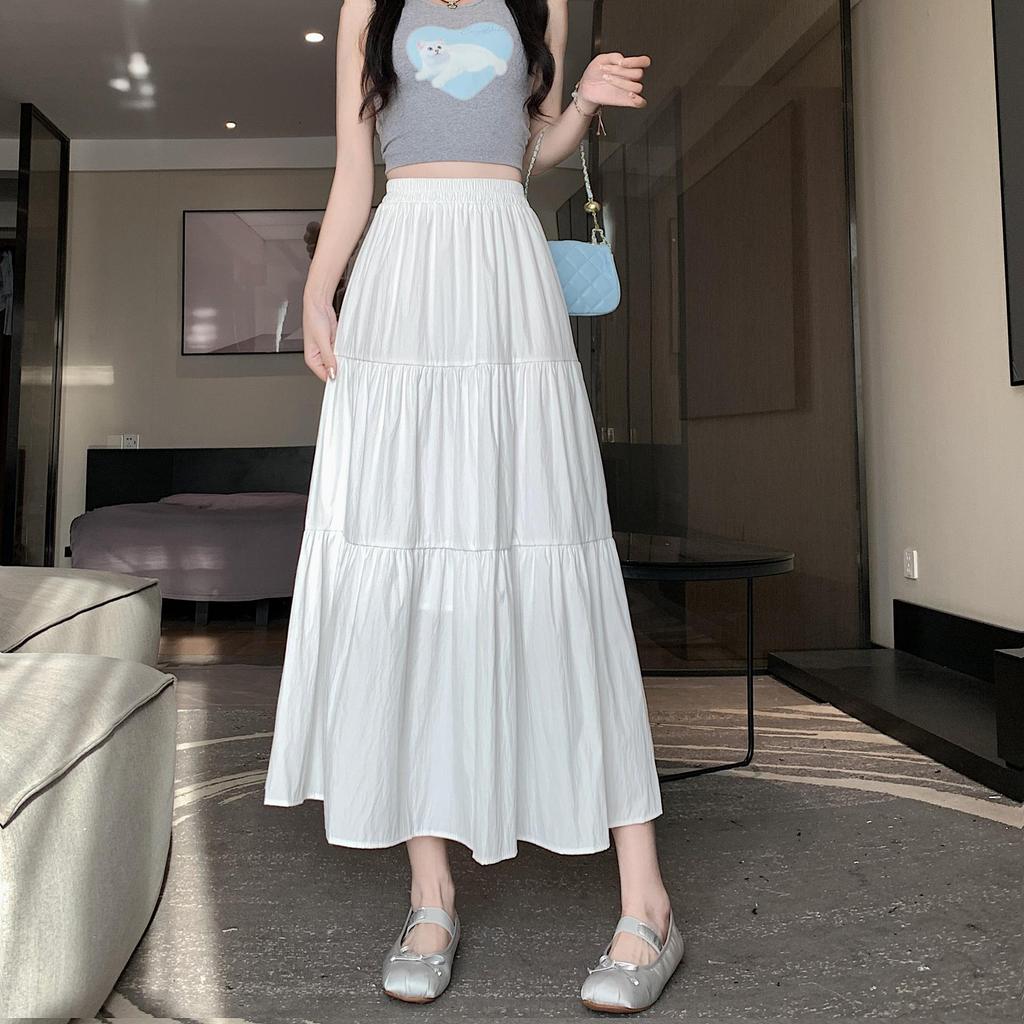 2024 Iridescent White A-line High-Waisted Gauze Midi Skirt - Fairy Summer