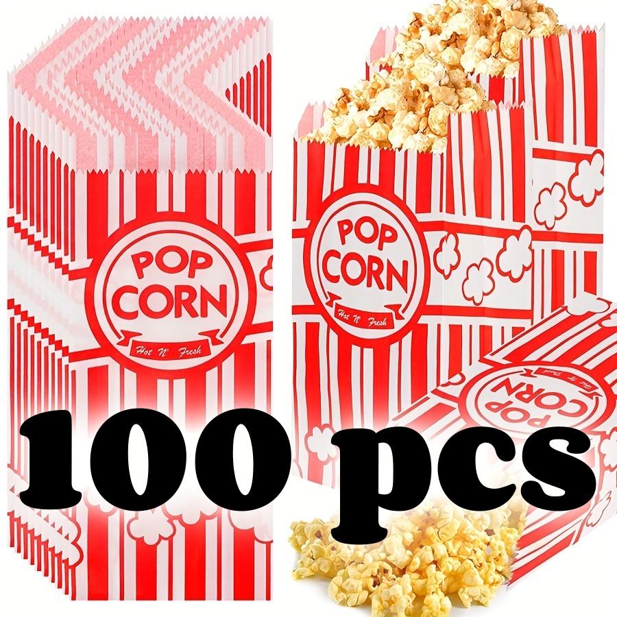 200pcs Popcorn Favor Bags Red Striped Candy Paper Bags Nougat Biscuit Bread Toast Bags For Movie Birthday Party Snacks Goods Bag