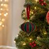 Flocked Christmas Ball Ornaments, Red and Green Vintage, Christmas Tree Hanging Decor, Round