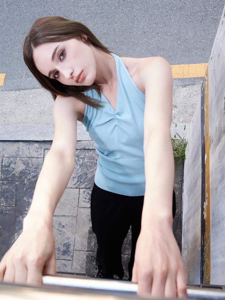 Iteoneollain Scarf Halter Knit Top_Aqua Blue