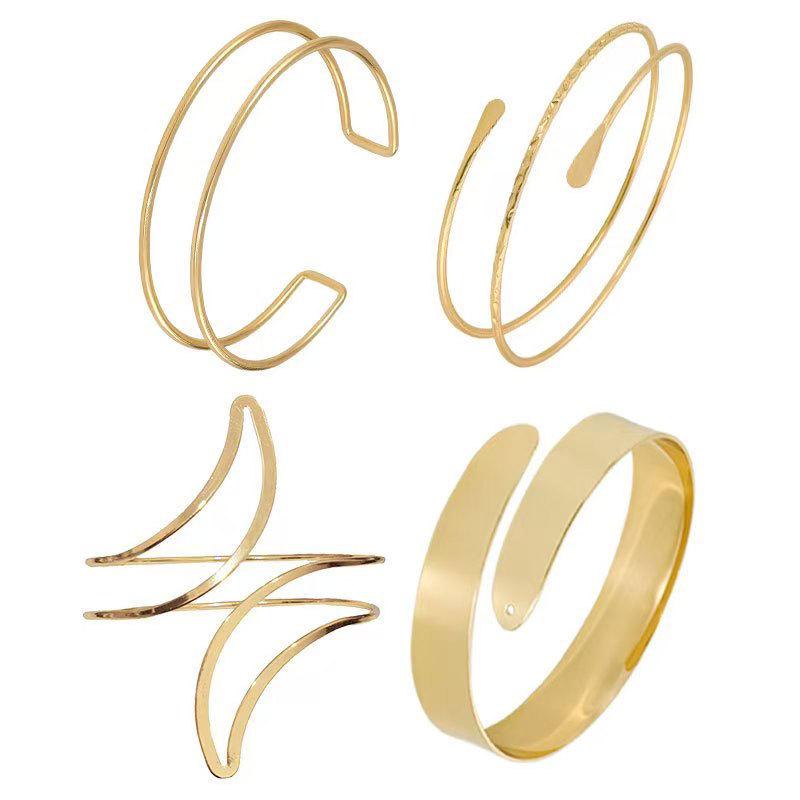 Geometric Metal Arm Bangle Set: Adjustable, Hollow, Exaggerated Design for Women
