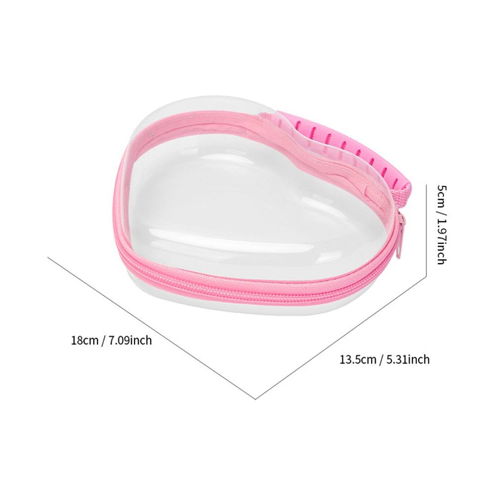 Plastic Clear Hard Shell Zipper Case Heart Waterproof Toy Storage Organizer Bins Stackable Portable Cosmetic Bag