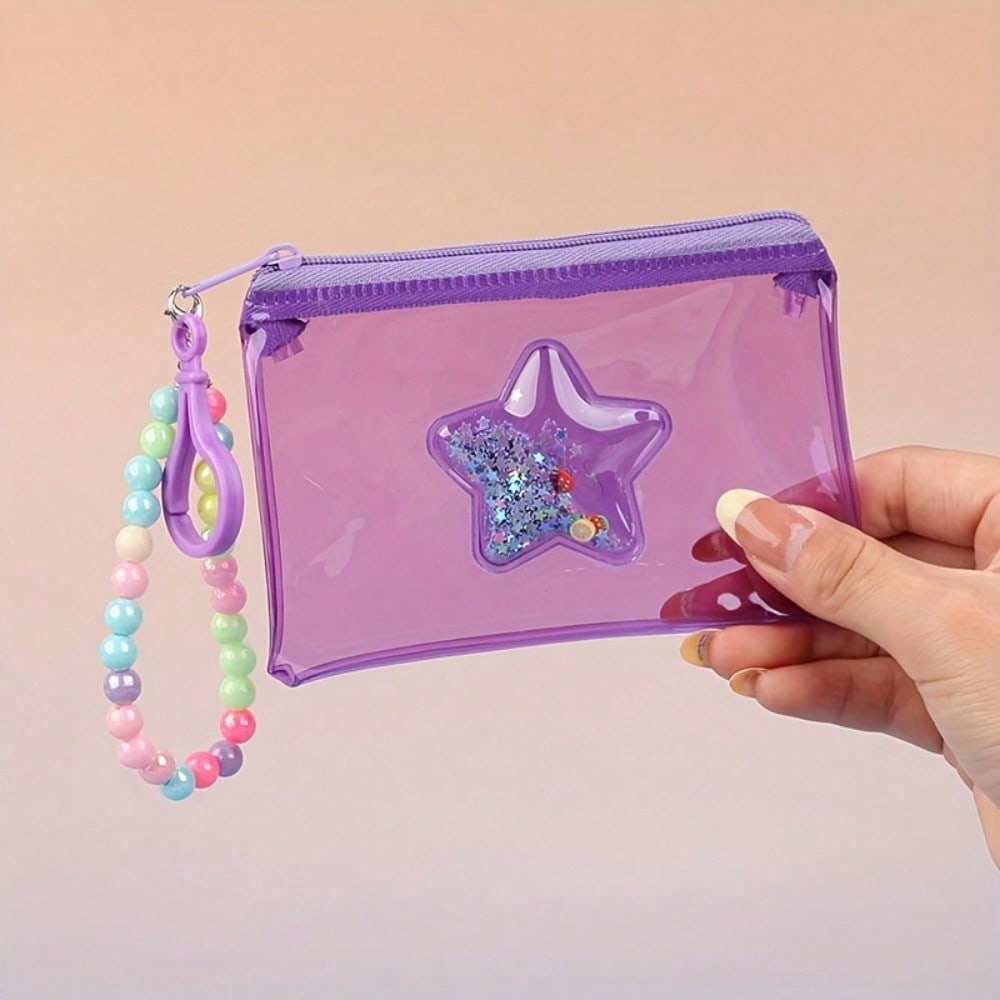 Star Sand Colorful Transparent Coin Purse Card Holder Lipstick Pouch Earphone Bag Zipper Small Wallet Keychain