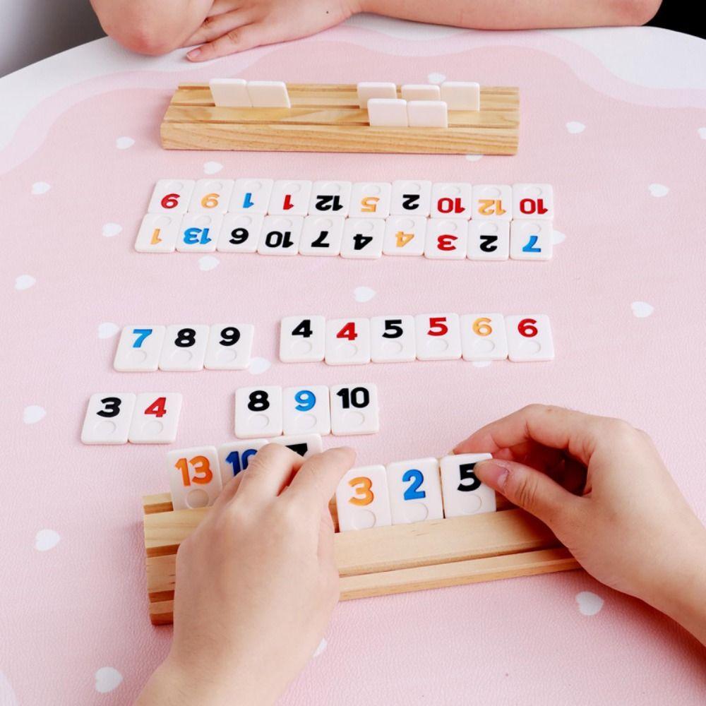 106Pcs Wooden Rummy Tiles Portable Case Classic Board Game Rummy Cube Game Parent-Child Interactive