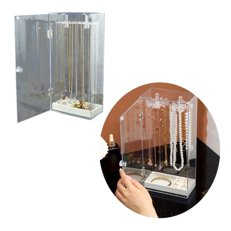 Bracelet Necklace Display Stand Clear Acrylic Hanging Jewelry Holder Dustproof Jewelry Organizer Desktop Storage Box
