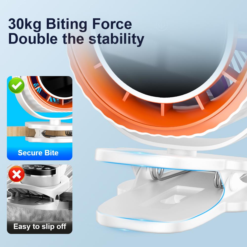 Strong Air Flow Cooling Fan Small Desktop Fan With Clip Office Fan Super Silent USB Charging Outdoor with 4-speed Strong Air Flow