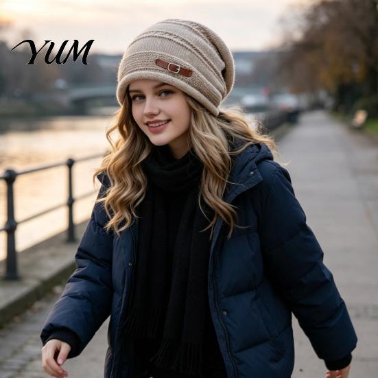Cold Weather Commuter Hat Winter Knitted Cap for Women Girls, Thickened Warm Weather, Stylish Gift Plush Lined Fashion Stacked Hat, Slouchy