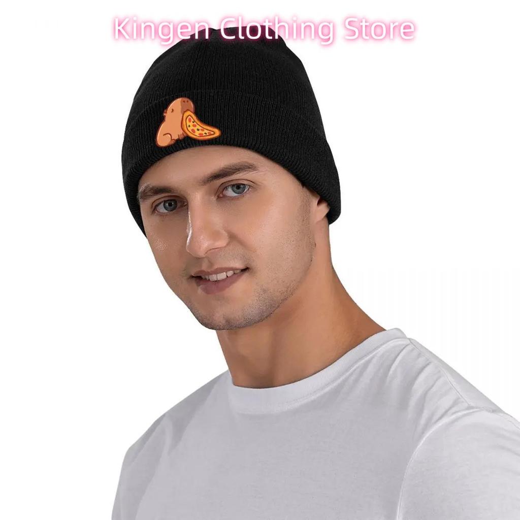 1pc Anime Capybara Eating Pizza Beanie Hat Acrylic Knit Fabric, Lightweight, Stretchable, Toggle Closure, Hand Washable