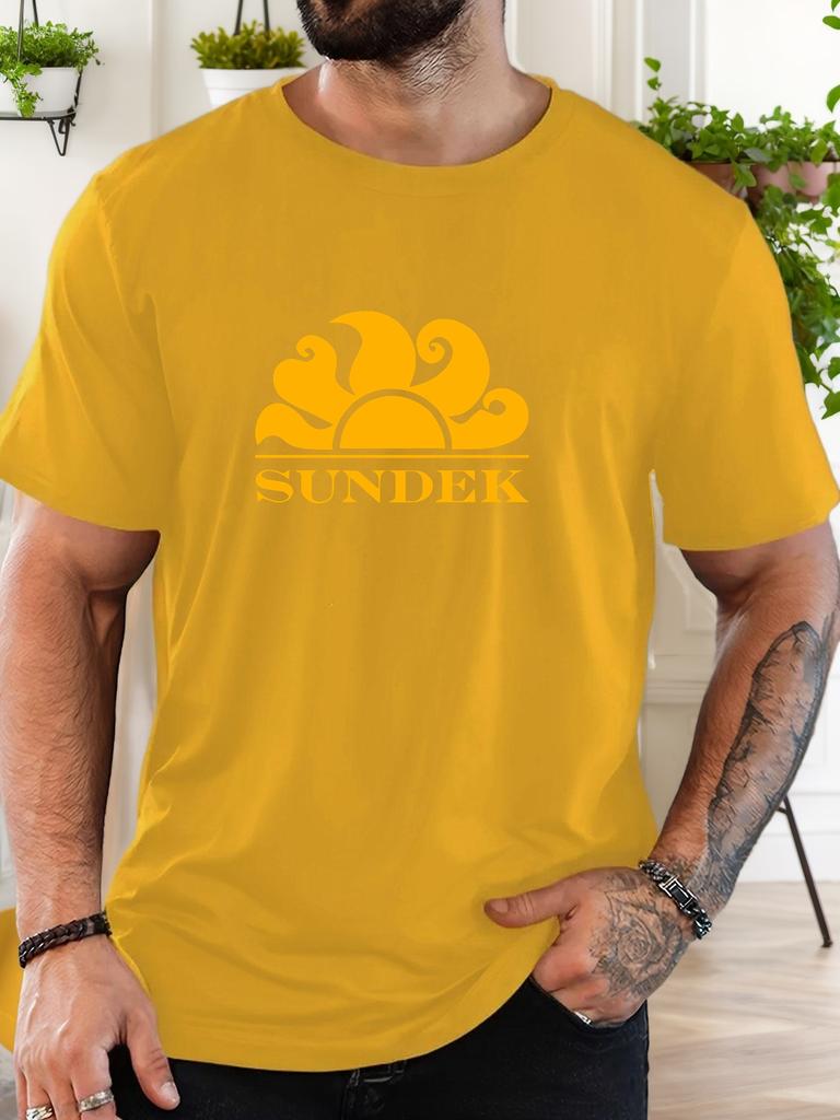 Herr 100% Bomull Tryckt T-shirt SUNDEK Mönster Sommar Casual Oversize Rund Hals Kort Ärm Bekväm Vardags T-shirt