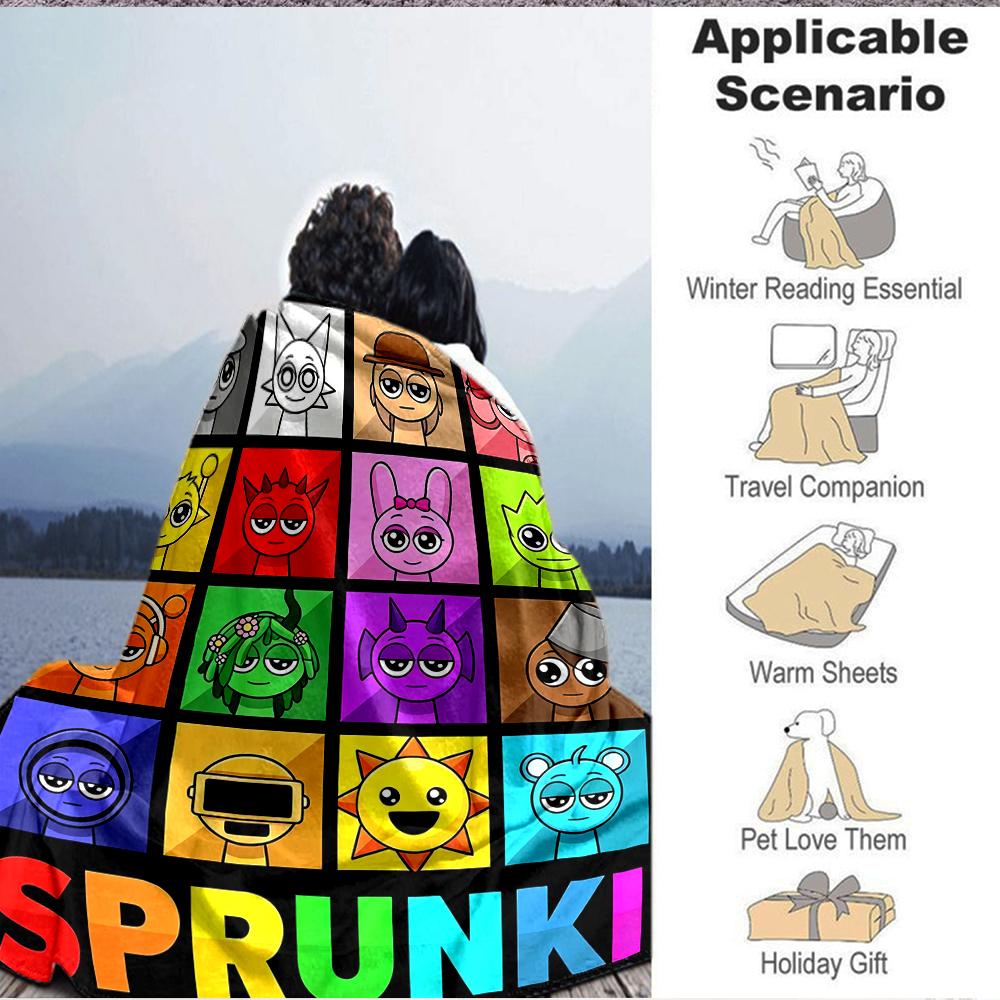 1Pc Colorful Sprunki Characters Blanket Soft And Comfortable Casual Warm Camping Travel Christmas Halloween Xmas Gift M92450