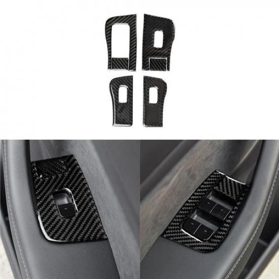 Real Carbon Fiber Car Window Switch Panel Cover Trim for 17-21 Tesla Model 3