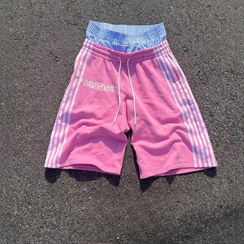 European and American Retro Men's and Women's Double Waistband Splicing Design Sense Y2K Casual Printed Sports Style Shorts