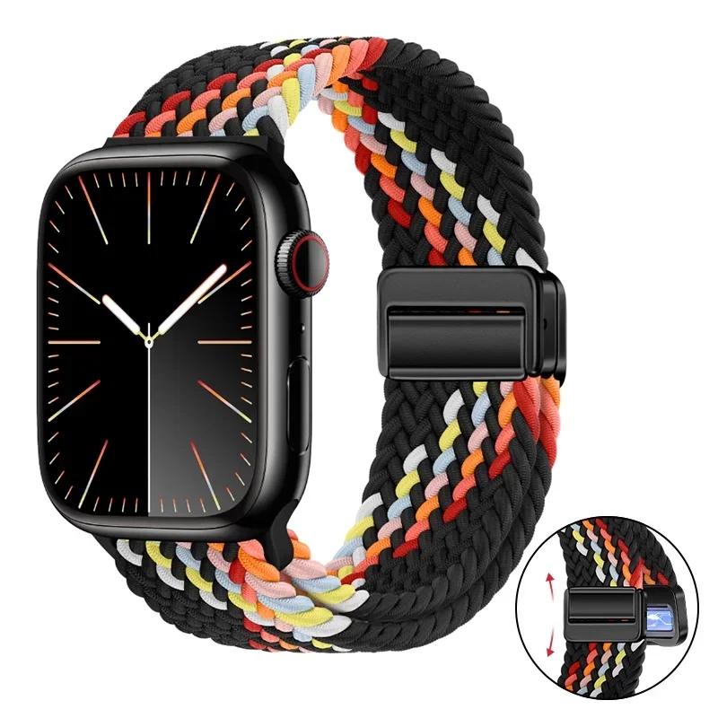 Magnetic Braided Loop Strap For Apple Watch Band 45mm 41mm 44mm 42mm 46mm Ultra 3 49mm Nylon Bracelet iWatch 11 10 9 8 7 6 5 SE