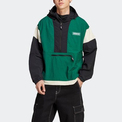 adidas Originals Colorblock Long-Sleeve Hooded Sports Jacket for Men, Dark Green