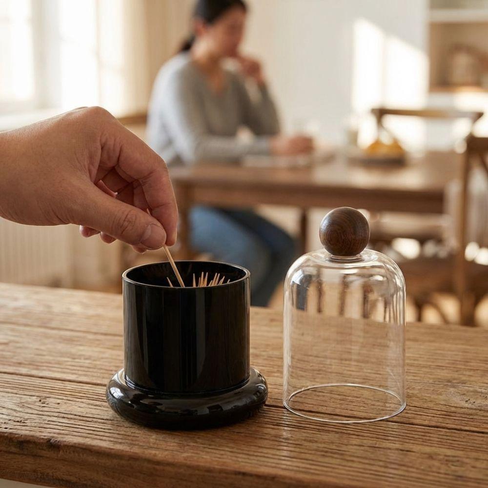 Clear Dome Lid Dental Floss Case Retro Cotton Swab Jar Creative Toothpick Dispenser  Dining Room