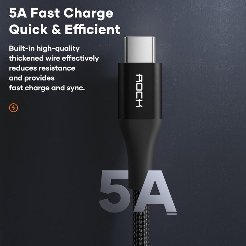 ROCK Cavo Caricabatterie Rapido PD Type C da 100W 5A per Macbook Cavo Caricabatterie Rapido da USB C a USB Type C