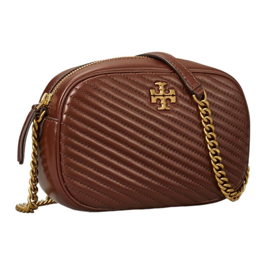 Tory Burch Kira Solid Double T Logo Chevron Zip Closure Leather Crossbody Bag Women Bags Brown 152354-200
