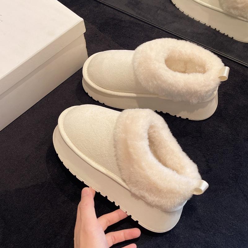 Thick-soled fluffy snow boots for women, velvet warm and cold-proof in winter, low-top cotton shoes snow boots