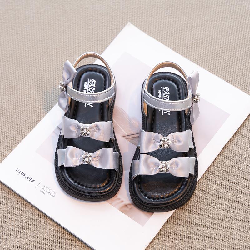 Girls' Bowknot Sandals Summer New Style Princess Shoes for Girls, Soft Sole Open-Toe Beach Shoes for Older Children