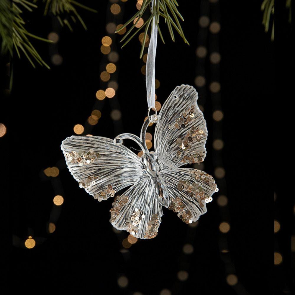 2pcs With Sequins Snowflake Hanging Ornaments Clear Christmas Tree Hanging Ornaments  Shopping Mall