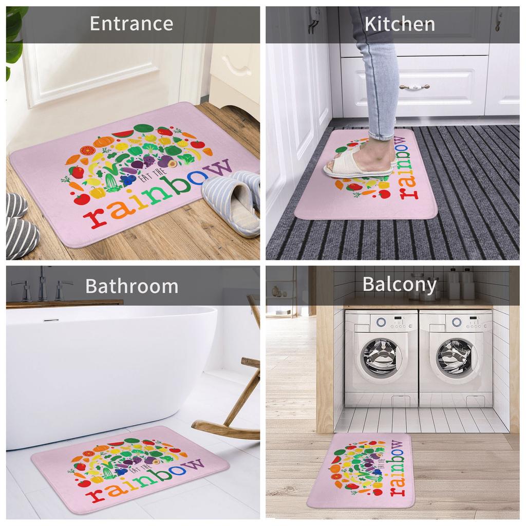 Cute Rainbow Vegan Food Doormat Mat Anti-Slip Plant Based Diet Kitchen Bath Balcony Rug Carpet 40*60cm