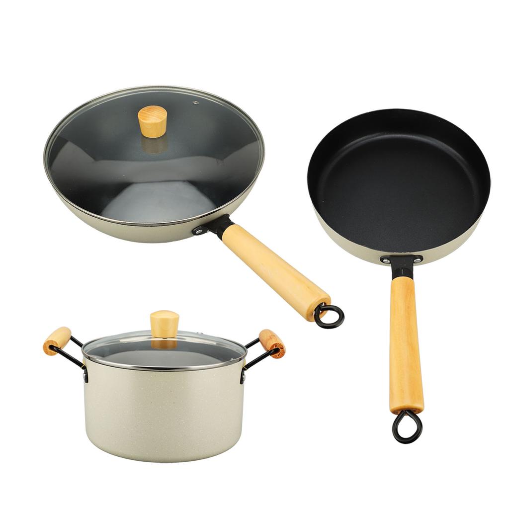 Weißes Maifan Stein Kochgeschirr Set Multifunktional Hochtemperaturbeständig mit Deckeln Flacher Boden