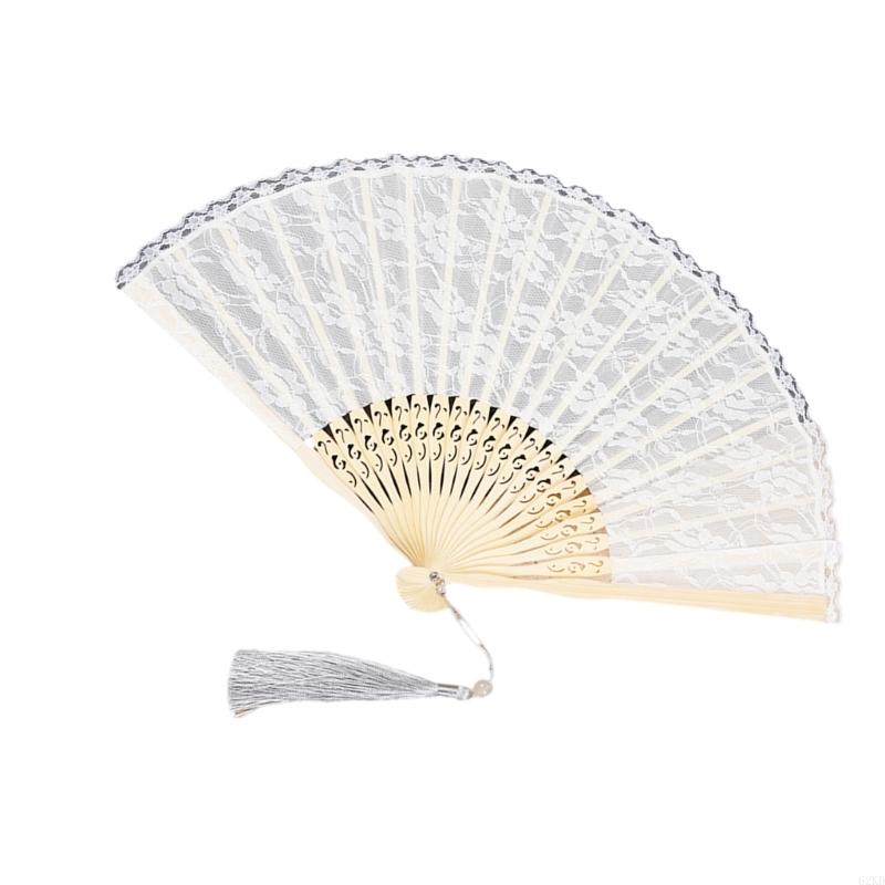 62KD Foldable Flower Lace Fabric Hand Fan Portable Decorative Props Chinese Handheld Fan For Event Festivals Celebration Gift