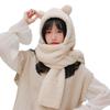 Bear Scarf with Integrated Women's Gloves and Ear Protection Hat, Cute Women's Hat Three-Piece Set, Thickened and Warm, Double-Layered for Cold