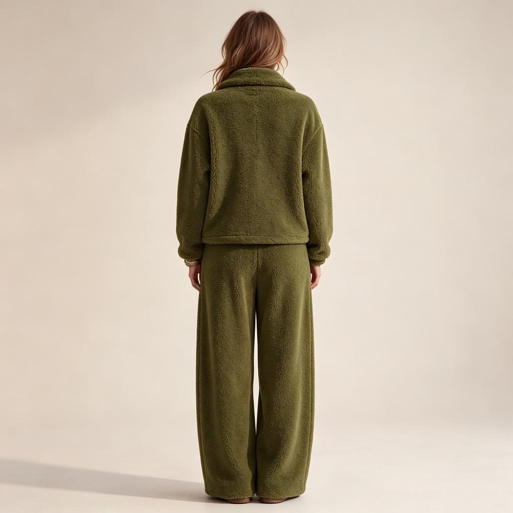 Women's Casual Set with Long Sleeve Top and Pants, Collar Two Piece Outfit for Fall Winter Home Wear