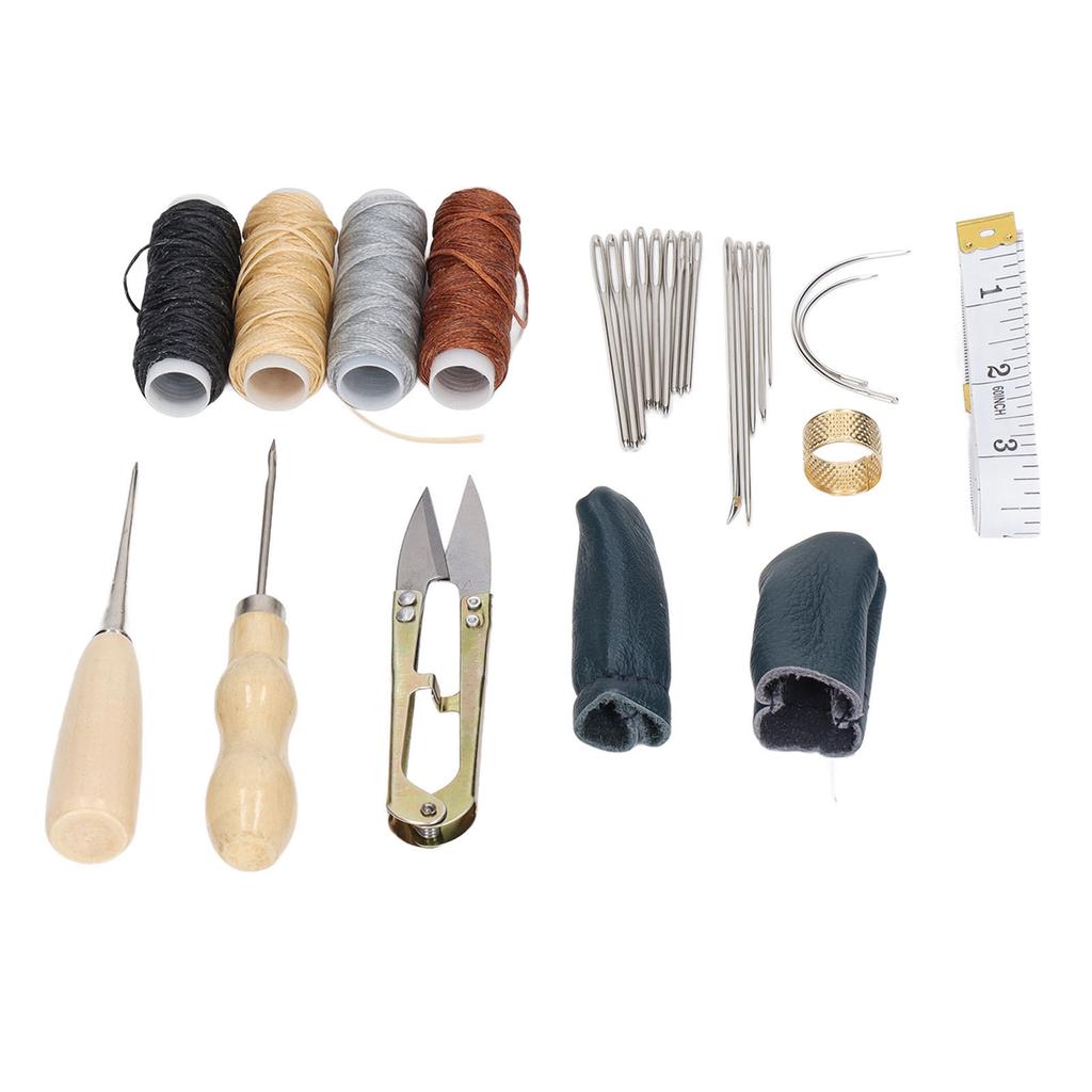 28Pcs Leather Working Tools Durable 2Pcs Awl 4Pcs Wax Threads 16Pcs Needles Leather Working Kit for Carpet Coat Mattress