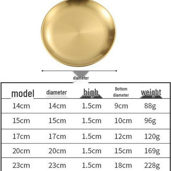 Goldener koreanischer runder Teller aus Edelstahl 304 - Verdicktes Tablett für Obst, Kuchen, Knochen oder Barbecue.