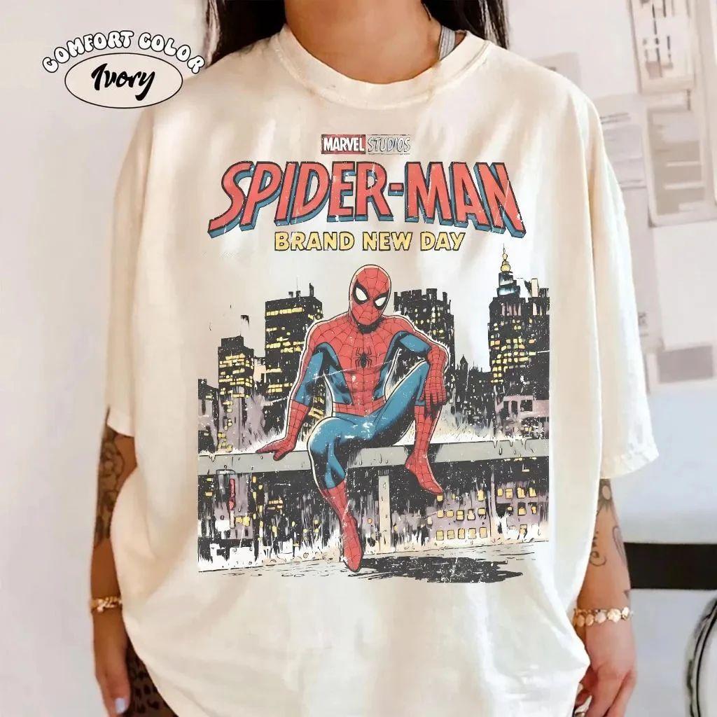 2026 New Movie Spider-Man Brand New Day Tom Holland Retro Print T Shirt Men Women Y2K Harajuku Loose Casual Tee Street Fashion
