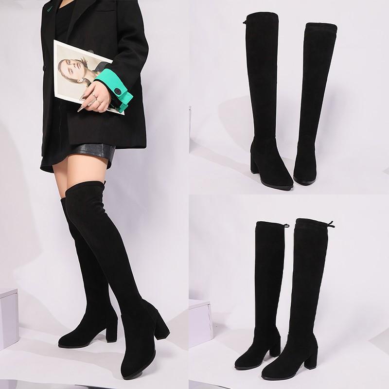 Fashion New Boots for Women Pointed Toe Winter 2024 Hot Sale Solid Color Square Heel Outdoors Women's Over Knee Boots Botas Mujer