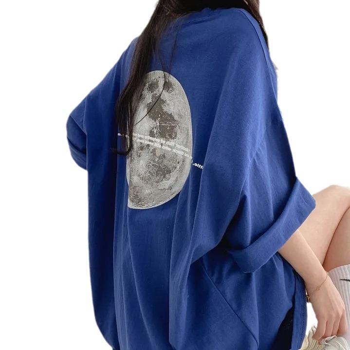 

Летние женские футболки с коротким рукавом, уличные женские свитера с круглым вырезом, женские повседневные свободные топы M синий