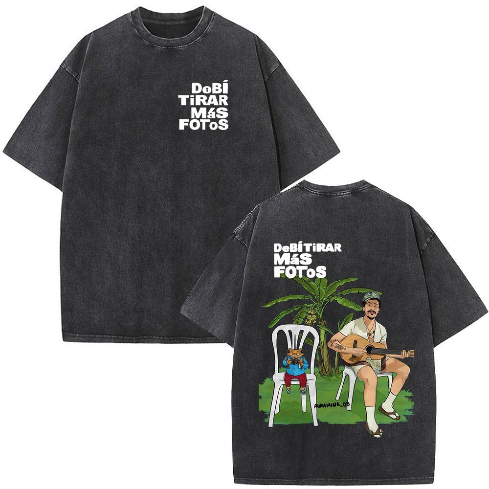 Rapper Bad Bunny Debi Tirar Mas Fotos DTMF Vintage Washed T Shirts Men Women Clothing Fashion Hip Hop ONeck Tshirts Streetwear