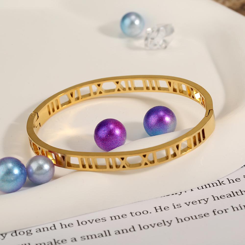Roman Numeral Hollow Titanium Steel Couples Bracelet