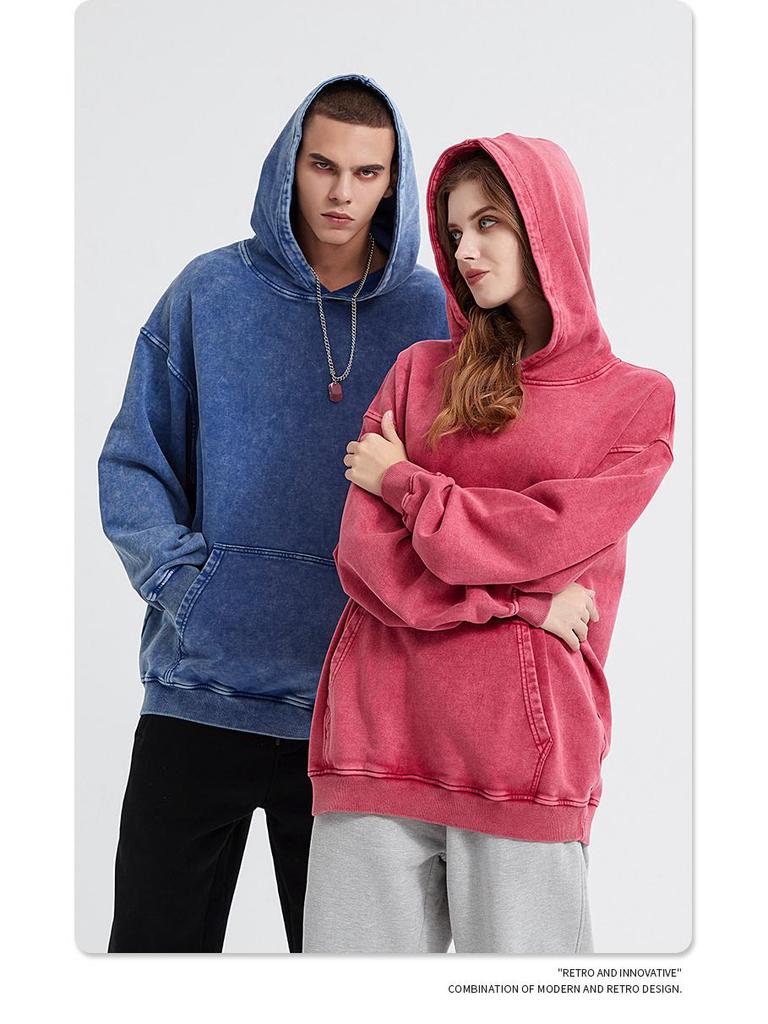 2024 Autumn/Winter Vintage Minimalist Heavyweight Washed Waxed Terry Hoodie (420gsm)