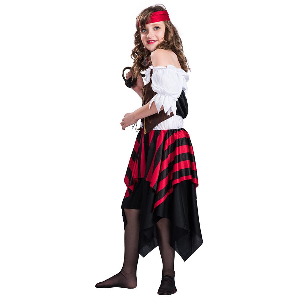 Kinder Mädchen Piraten Schönheit Freibeuter Matey Gestreiftes Kostüm Fluch der Karibik Kostüm Halloween Cosplay Party Outfit