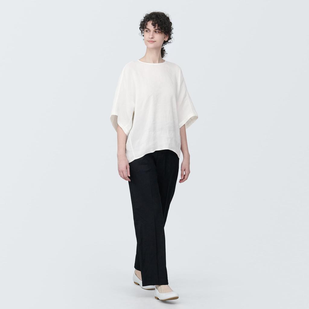 MUJI Hemp Rayon Short Sleeve Size S Women's Blouse, Off-White, (BC2IUA4S)