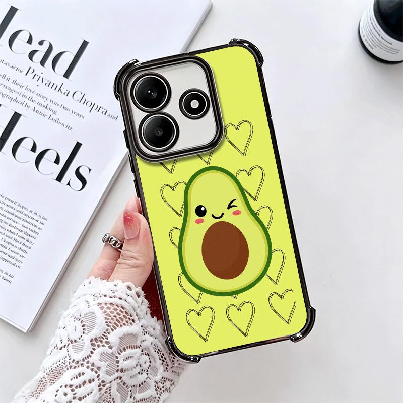 Cartoon Cute Avocado Plating Phone Case For Xiaomi Redmi Note 14 15 Pro Plus 13 12 11 11S 11T 10 9S 9 5G Anti-Fall Airabag Cover