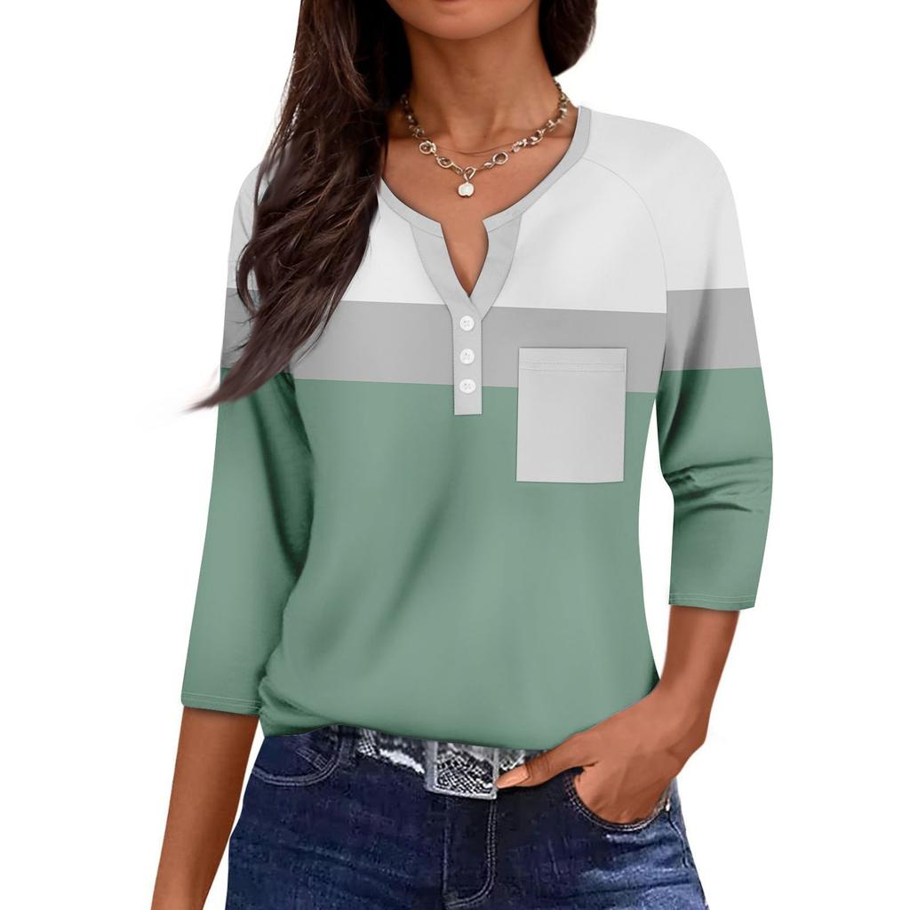 Women's Casual Fashion V-neck Loose Versatile Floral Print Three-quarter Sleeves