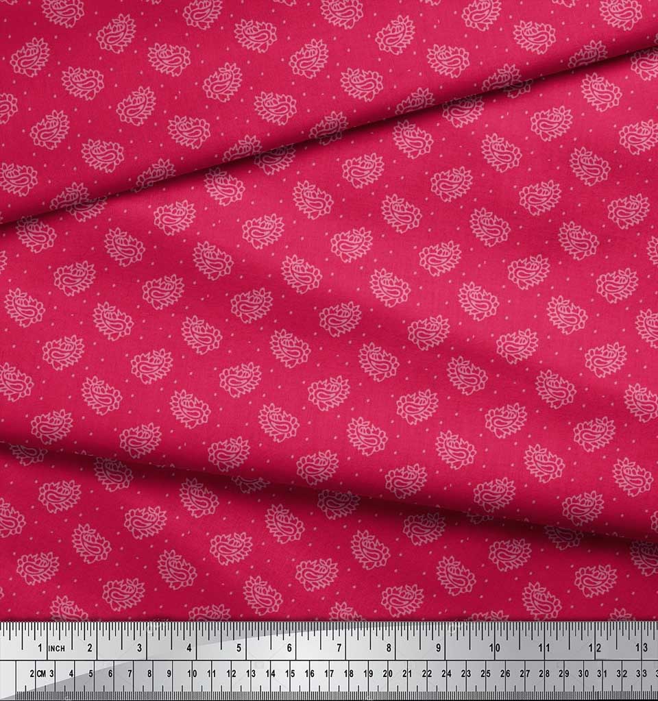Soimoi Japan Crepe Satin Fabric Dot & Paisley Print Fabric by Metre 42 Inch
