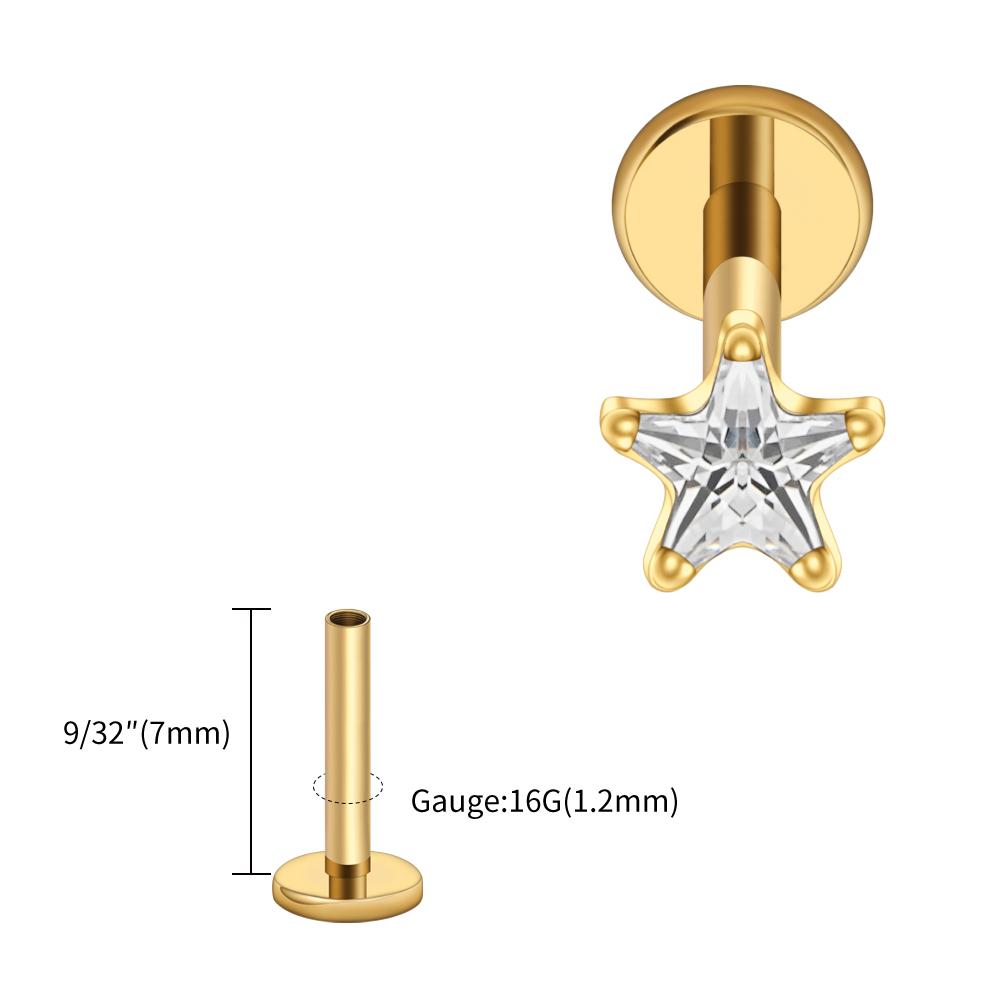 Right Grand ASTM F136 Titanium Star CZ Cartilage Earring 16G Dainty Star Flat Back Stud Tragus Conch Helix Nose Labret Piercing