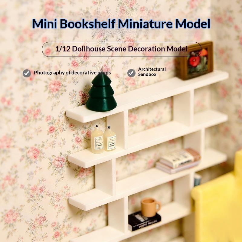 1/12 Miniature Dollhouse Bookshelf White Shelf Rack 1:12 Scale Doll House Furniture Bookcase Living Room Scene Decor Diy Craft