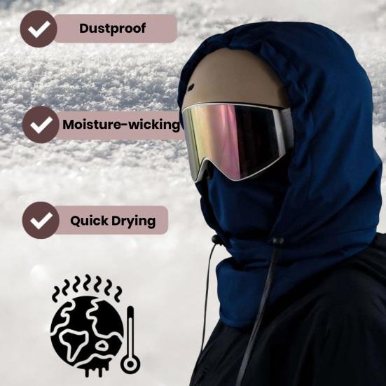 Yousheng Skiing Hat Waterproof 3-in-1 Thickened Fleece Lining Outdoor Riding Headgear Adjustable Drawstring Snowproof Thermal Hood