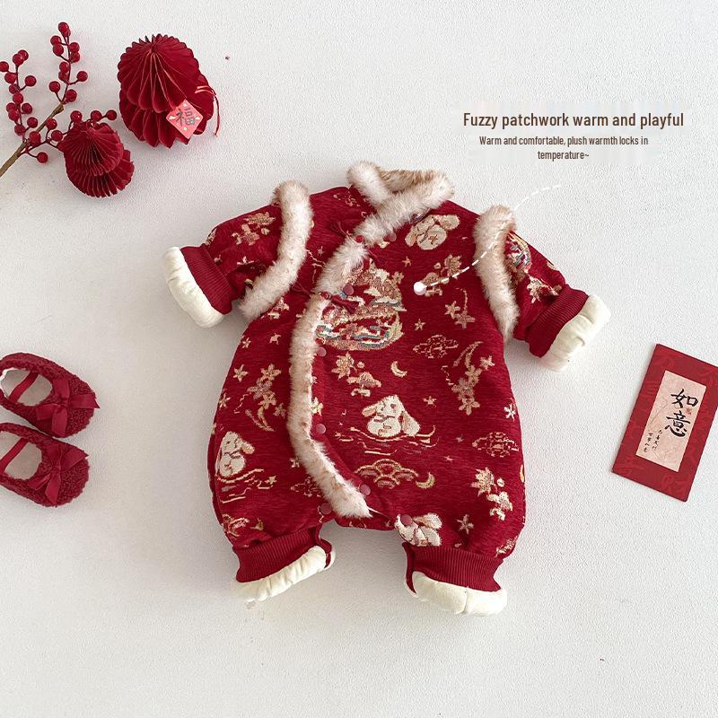 2025 New Year Baby Outfit: Cute Chinese-Style Winter Romper for Newborns