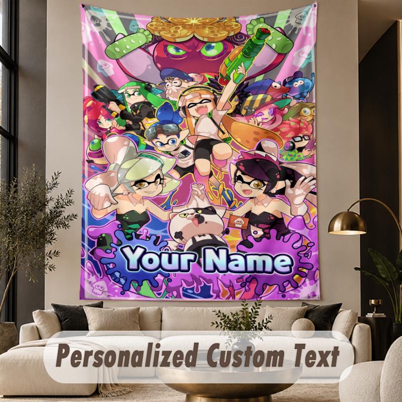 Custom Text Printed Tapestry Splatoon Pattern Large Wall Hanging Indoor Room Decor