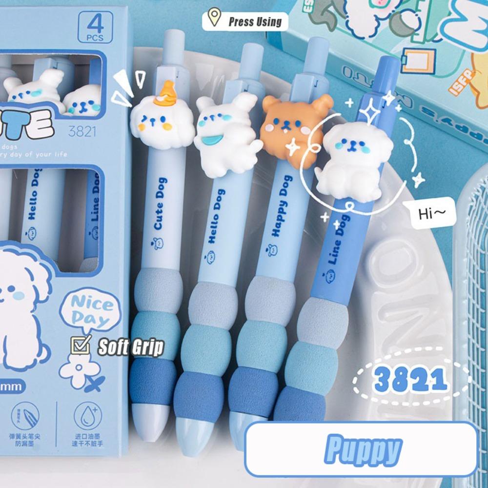 

4 шт./кор. гелевая ручка Capybara с мягкой ручкой, пишущий инструмент, мультяшная нейтральная ручка для школы и офиса Puppy
