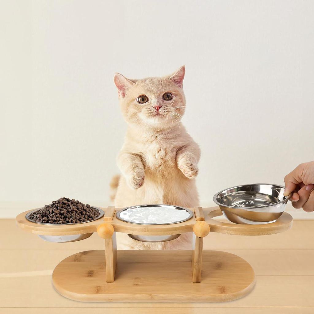 Kleiner Bambus-Haustiernapfständer - Ergonomischer Futterspender für Katzen und Hunde